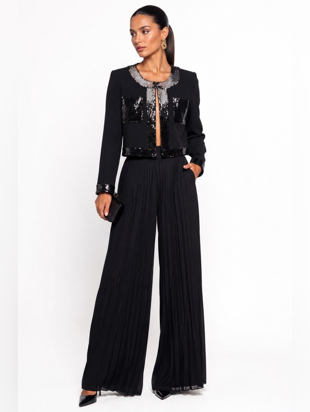 Cinq a Sept Black Sequin Embellished Evening Jacket Blazer Size 10 - Picture 5 of 16